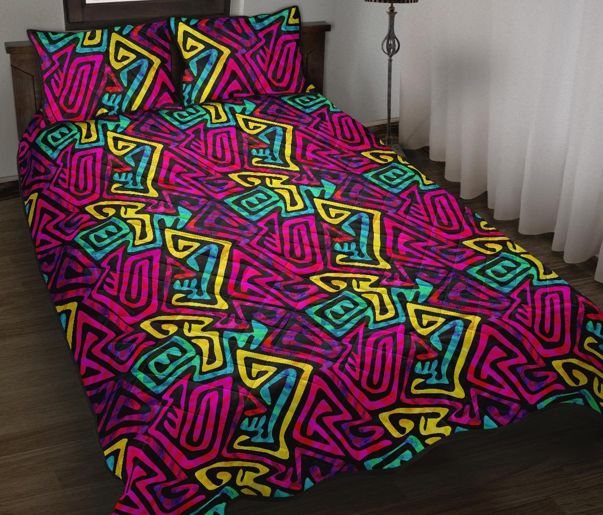 Funky Pattern Print Bed Set Quilt-grizzshop