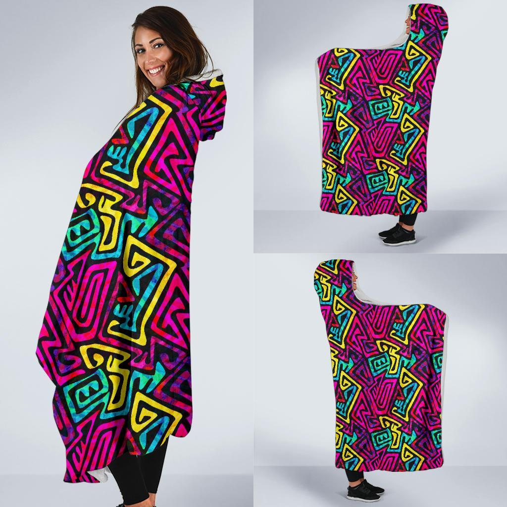 Funky Pattern Print Hooded Blanket-grizzshop