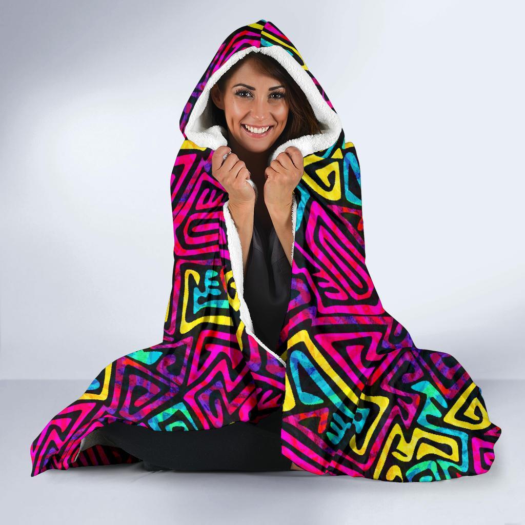 Funky Pattern Print Hooded Blanket-grizzshop