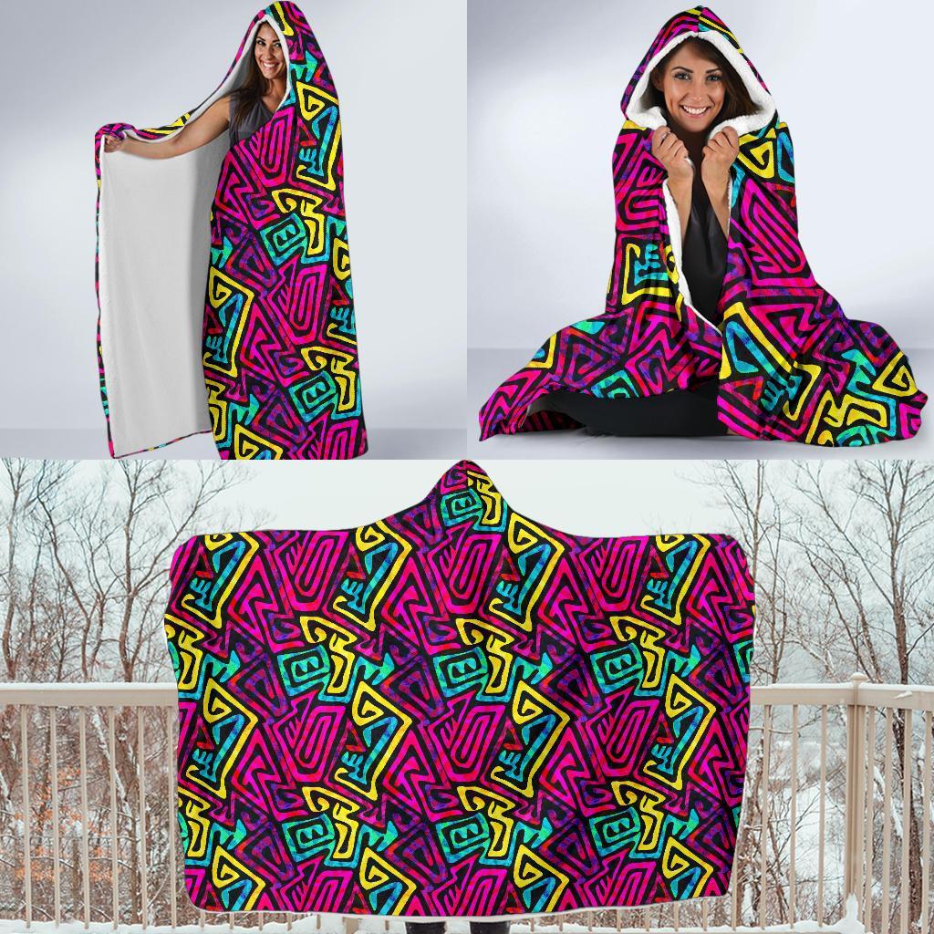 Funky Pattern Print Hooded Blanket-grizzshop