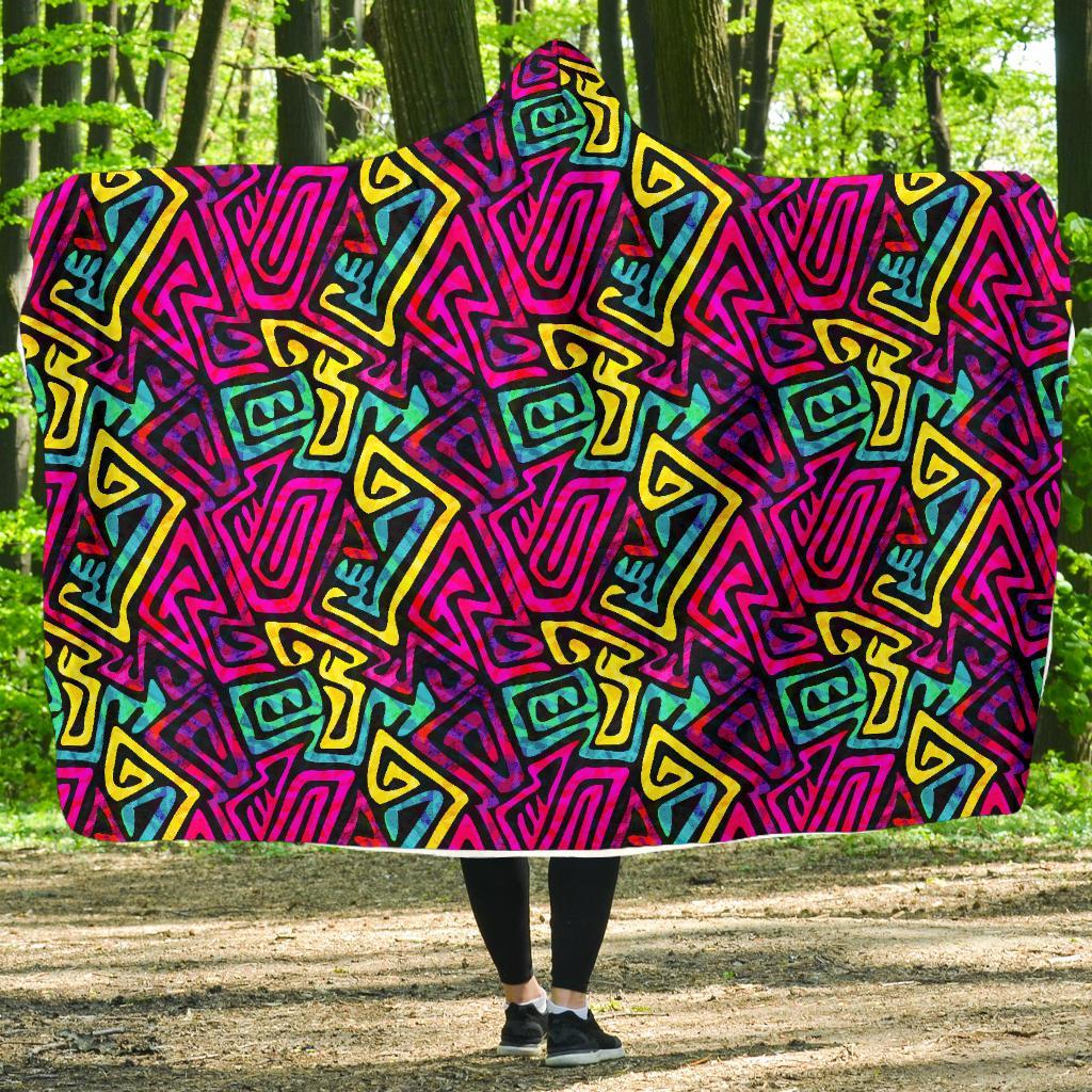 Funky Pattern Print Hooded Blanket-grizzshop