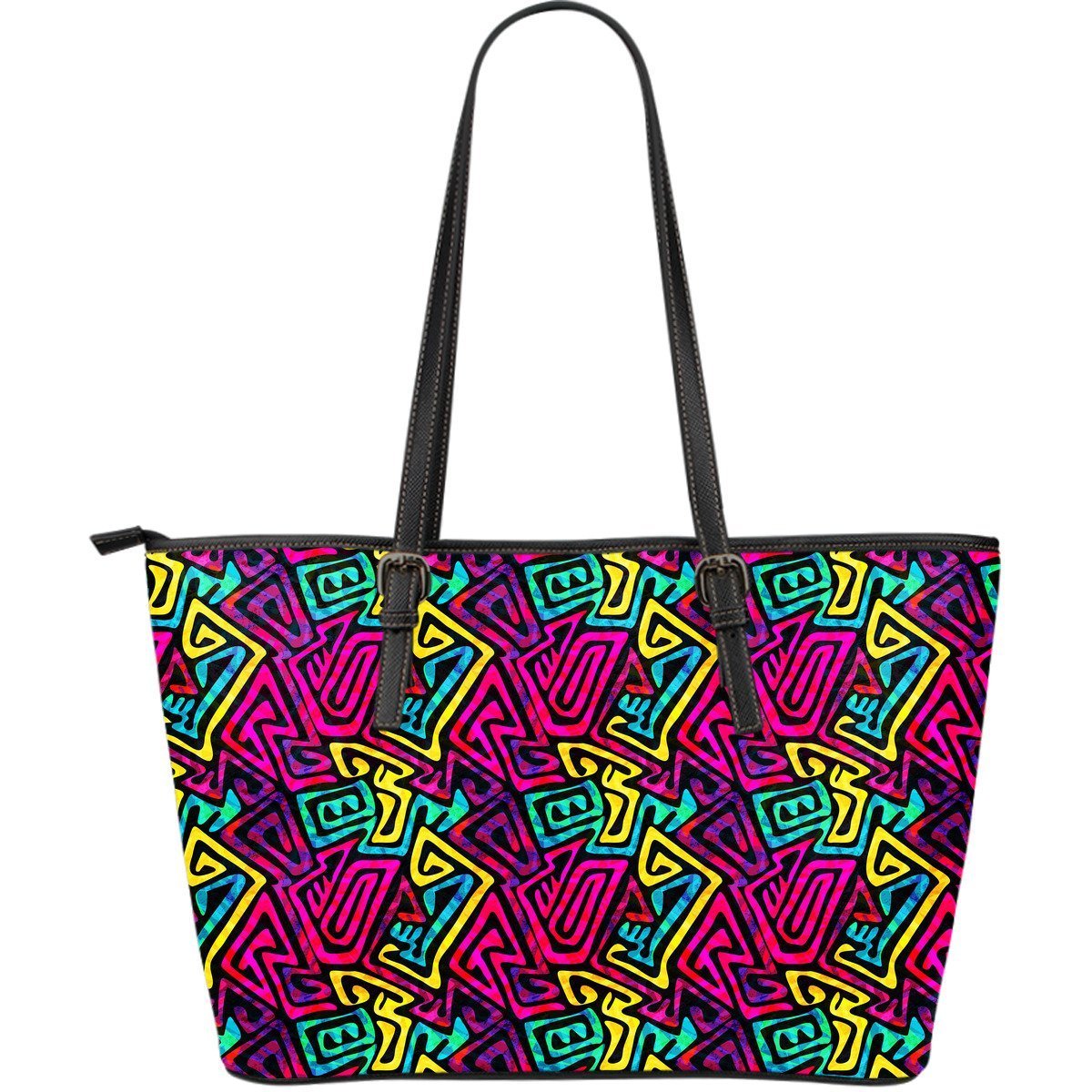 Funky Pattern Print Leather Tote Bag-grizzshop