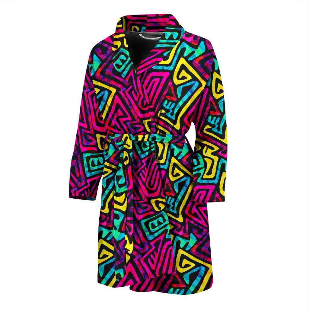 Funky Pattern Print Men Long Robe-grizzshop