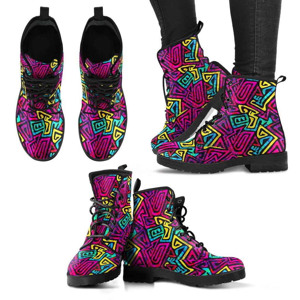 Funky Pattern Print Men Women Leather Boots-grizzshop
