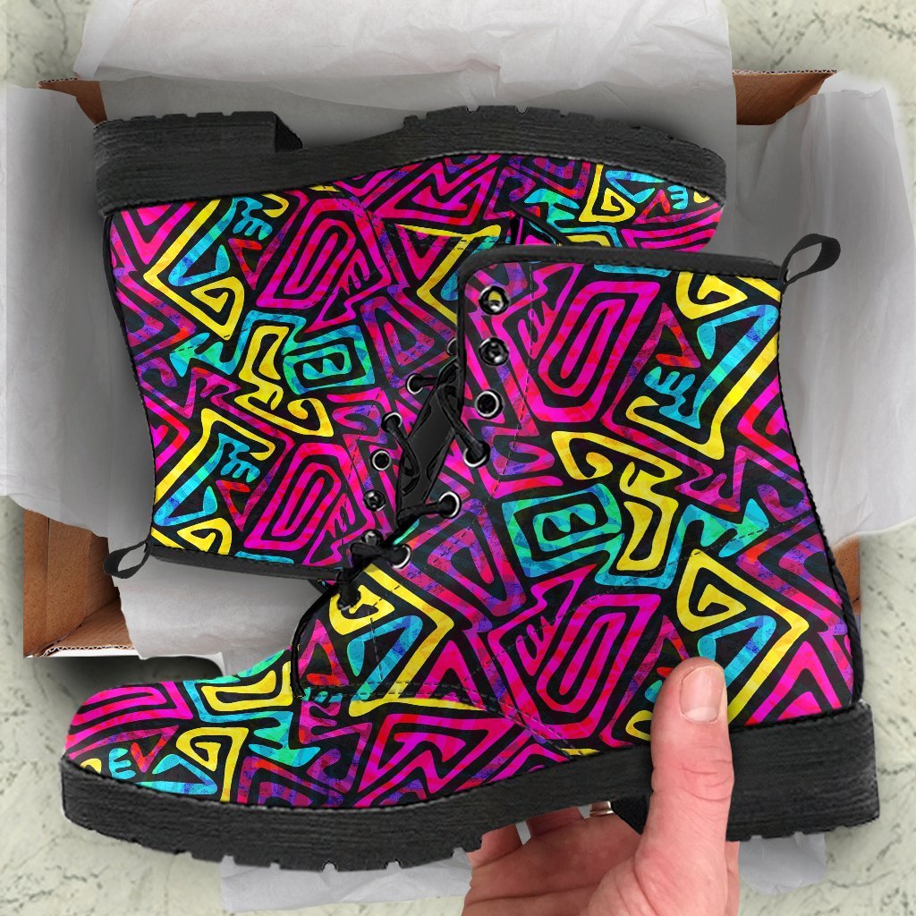 Funky Pattern Print Men Women Leather Boots-grizzshop