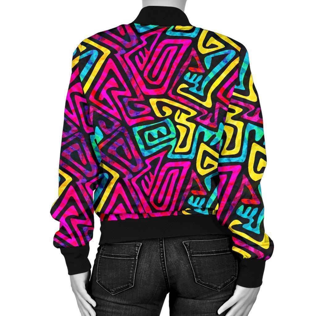 Funky Pattern Print Women Casual Bomber Jacket-grizzshop