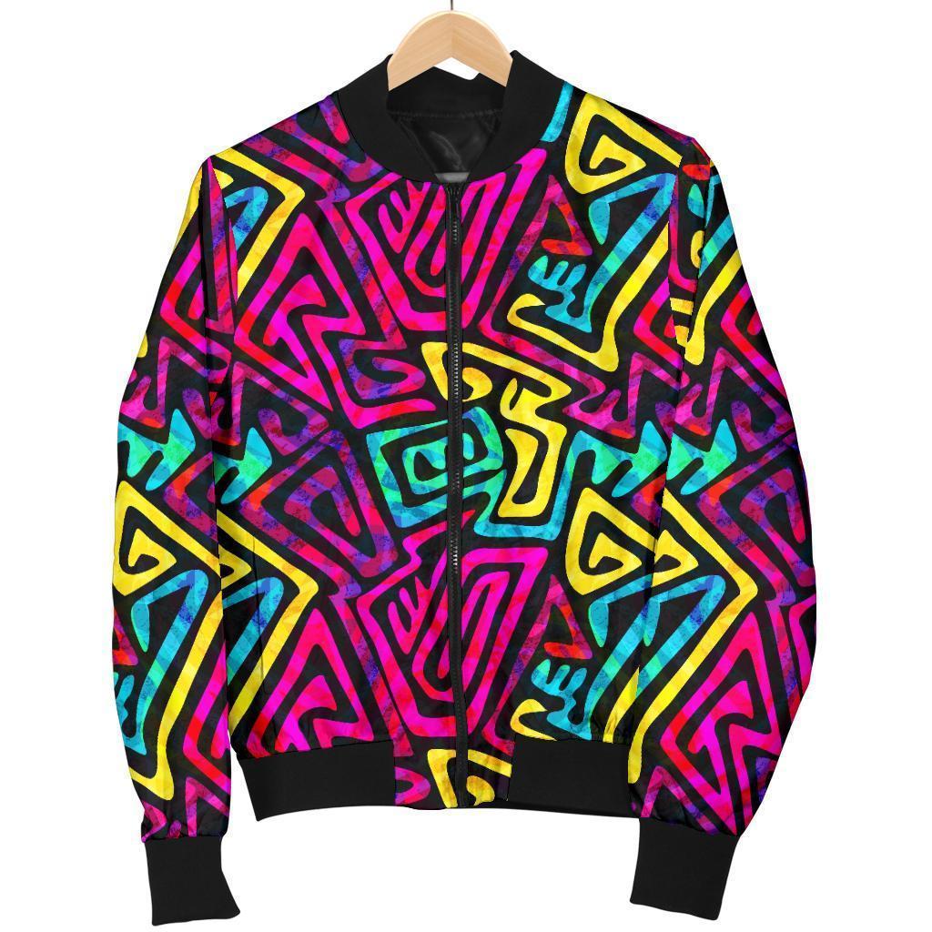 Funky Pattern Print Women Casual Bomber Jacket-grizzshop