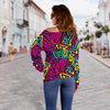 Funky Pattern Print Women Off Shoulder Sweatshirt-grizzshop