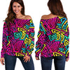 Funky Pattern Print Women Off Shoulder Sweatshirt-grizzshop