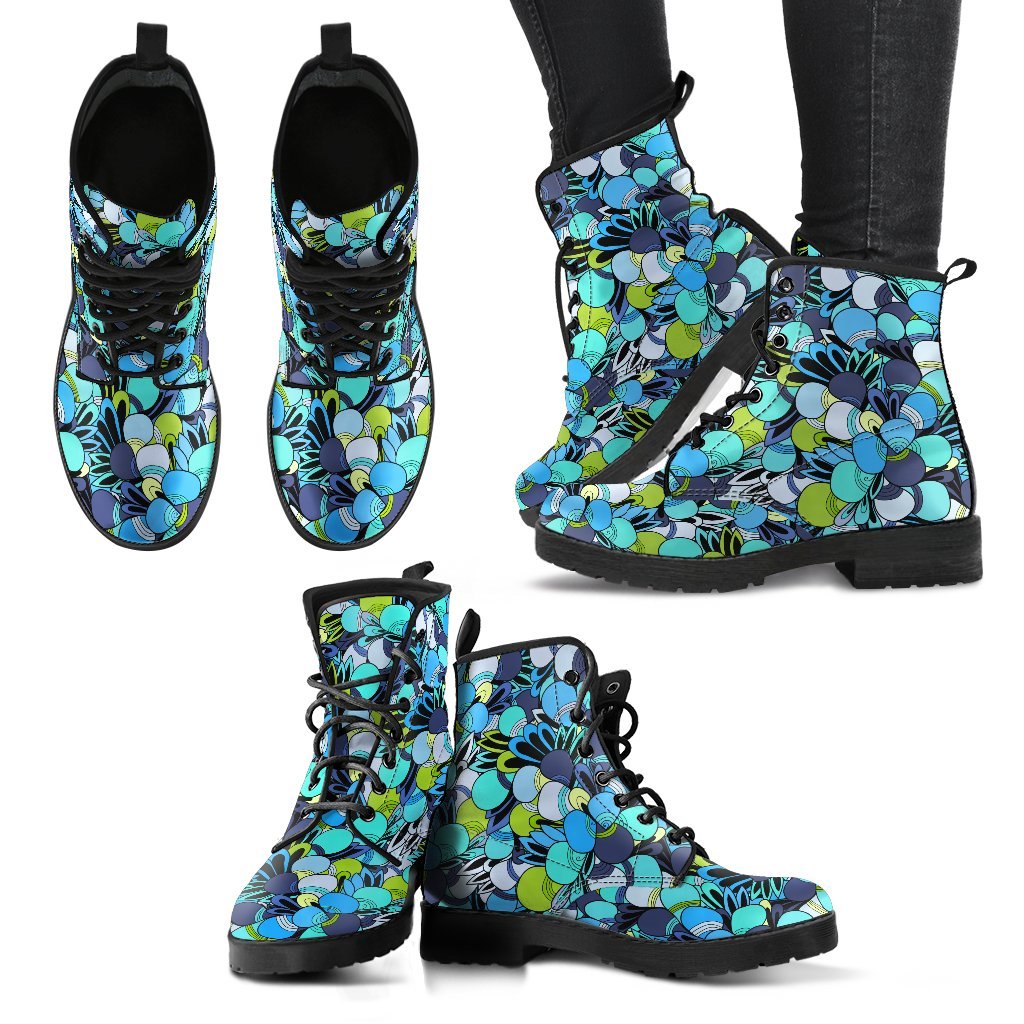 Funky Patterns in Blues - Leather Boots for Women-grizzshop