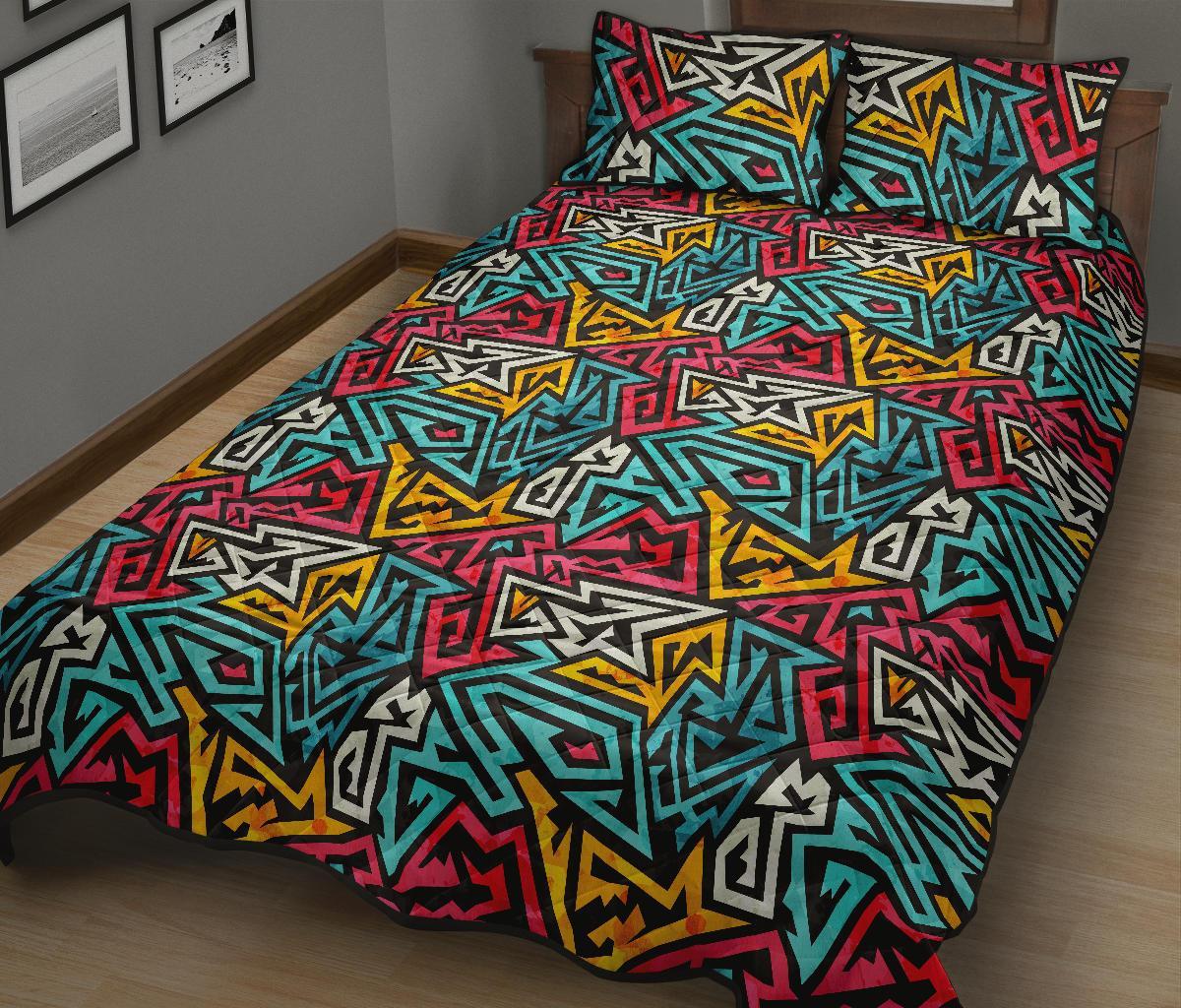 Funky Print Pattern Bed Set Quilt-grizzshop