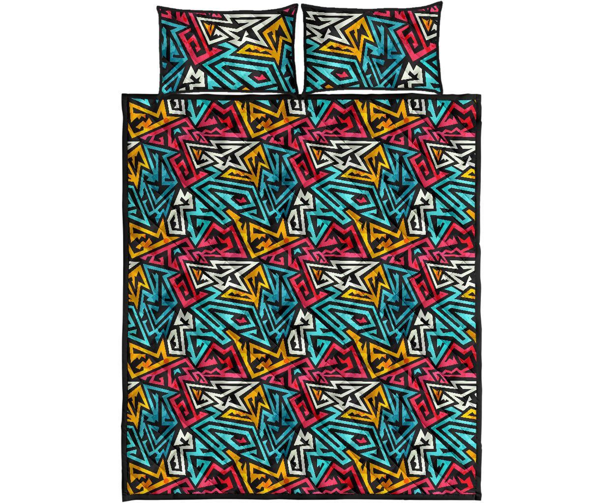 Funky Print Pattern Bed Set Quilt-grizzshop