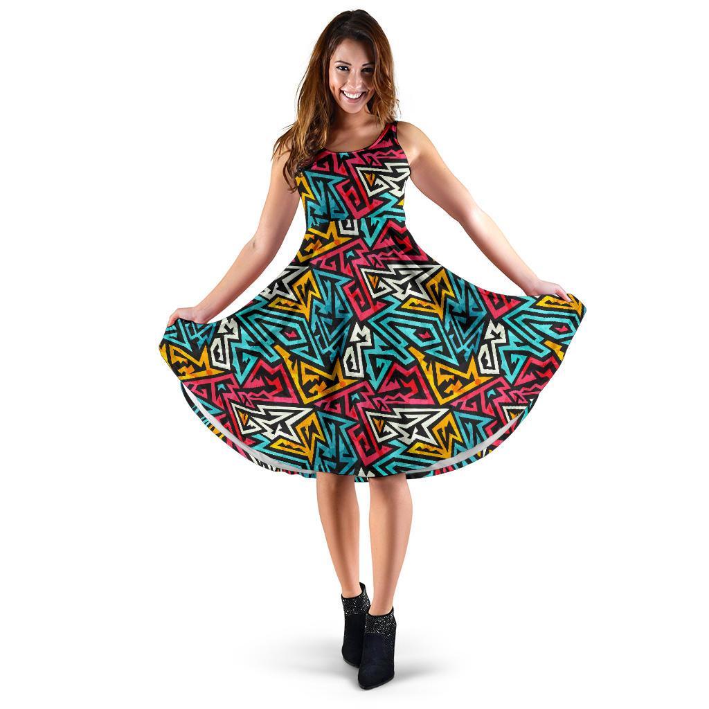 Funky Print Pattern Dress-grizzshop