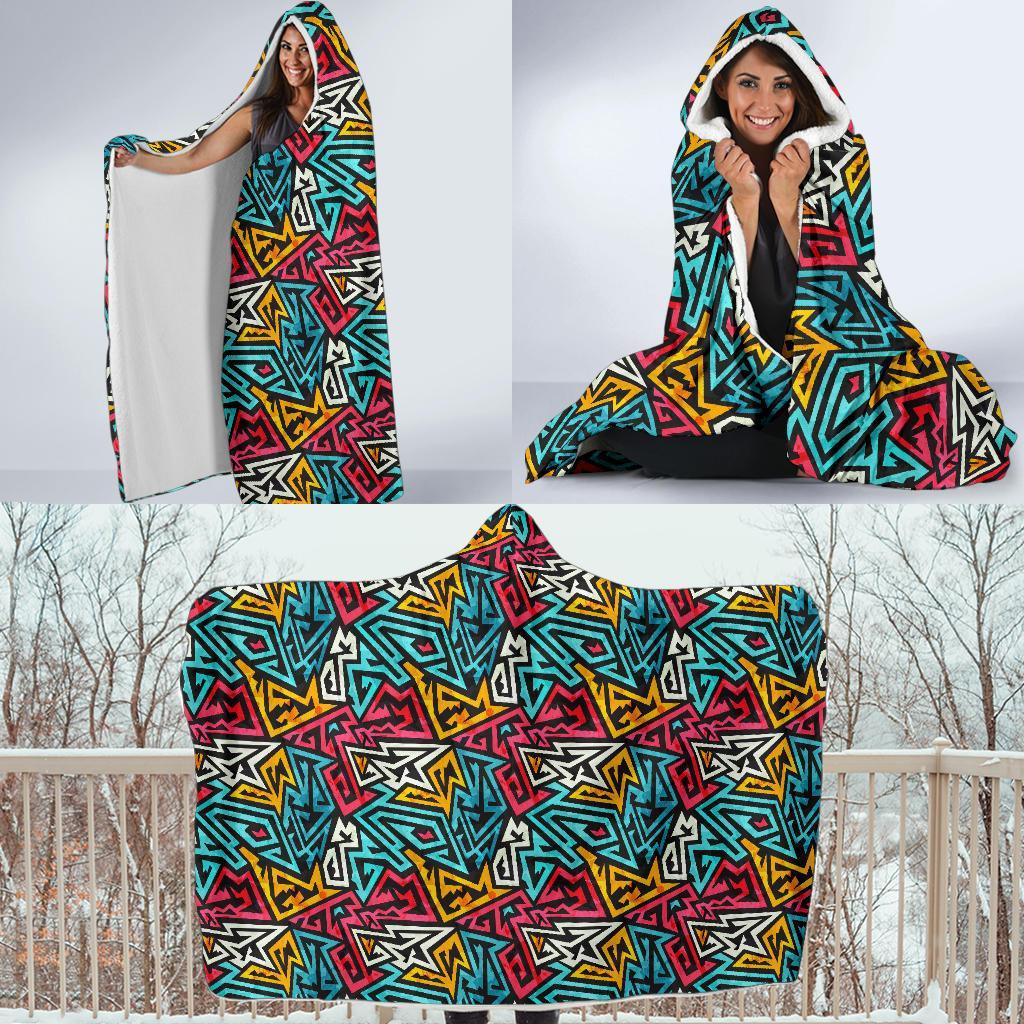 Funky Print Pattern Hooded Blanket-grizzshop