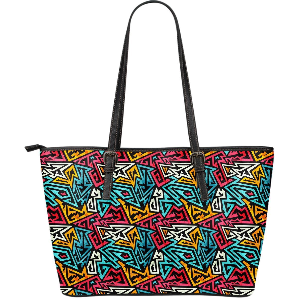 Funky Print Pattern Leather Tote Bag-grizzshop
