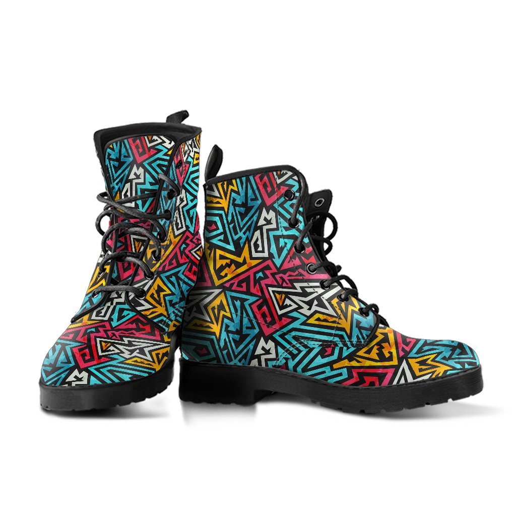 Funky Print Pattern Men Women Leather Boots-grizzshop