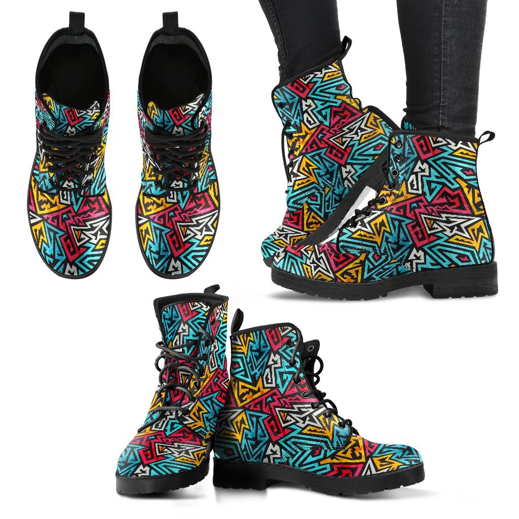 Funky Print Pattern Men Women Leather Boots-grizzshop