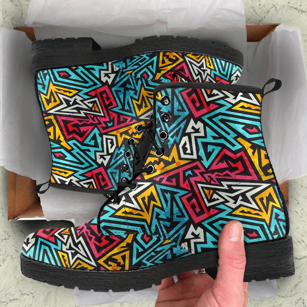 Funky Print Pattern Men Women Leather Boots-grizzshop