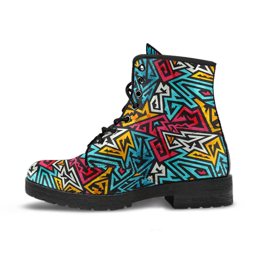 Funky Print Pattern Men Women Leather Boots-grizzshop