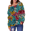 Funky Print Pattern Women Off Shoulder Sweatshirt-grizzshop