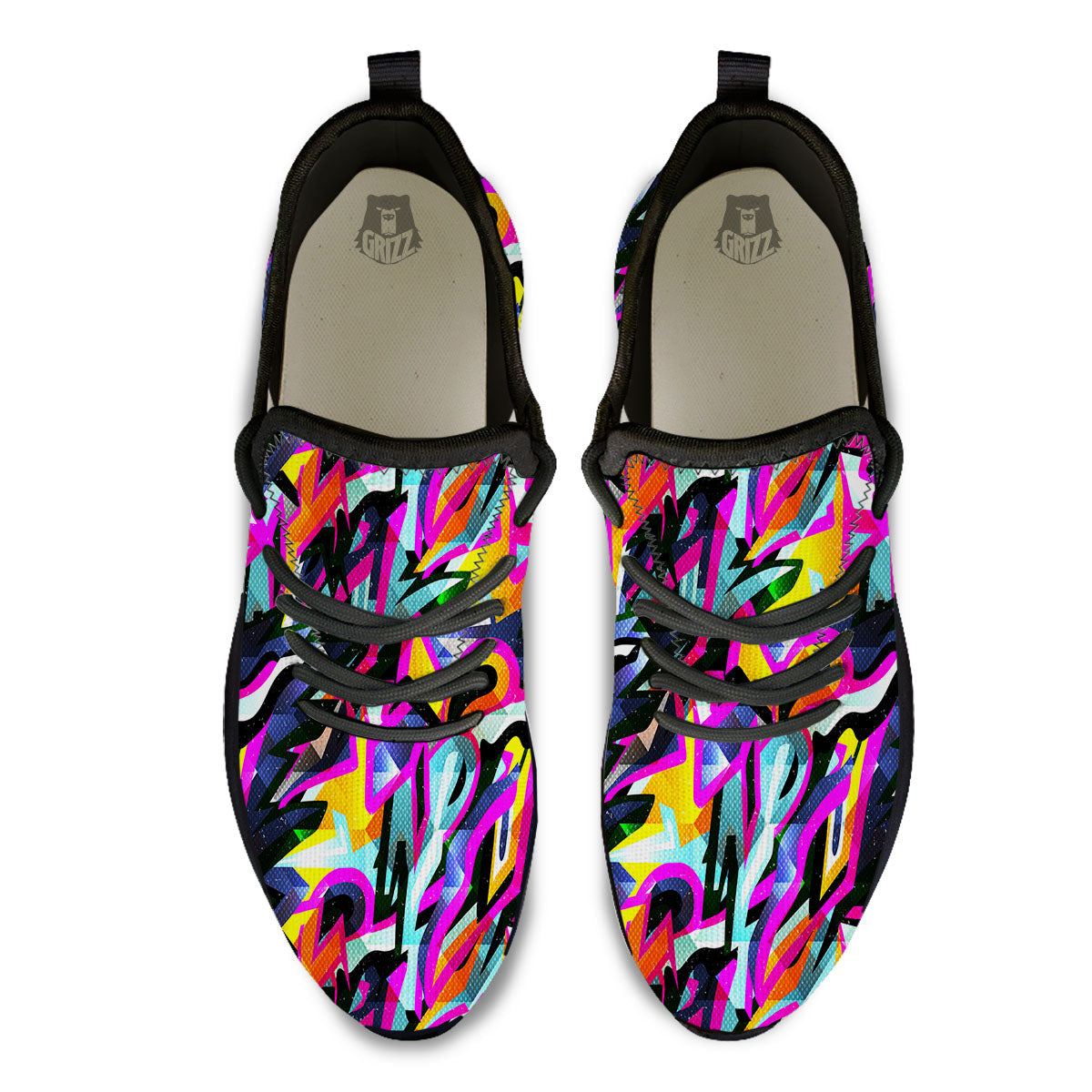 Funky Psychedelic Print Pattern Black Athletic Shoes-grizzshop