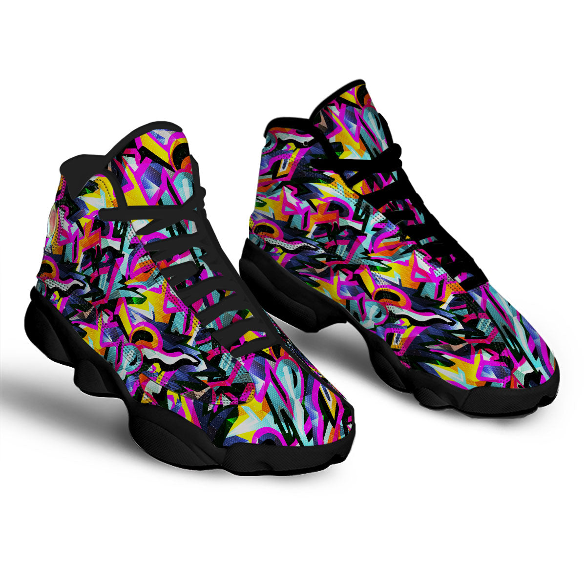 Funky Psychedelic Print Pattern Black Basketball Shoes-grizzshop