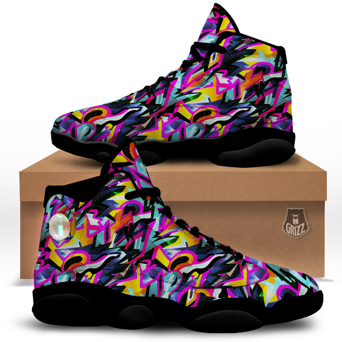 Funky Psychedelic Print Pattern Black Basketball Shoes-grizzshop