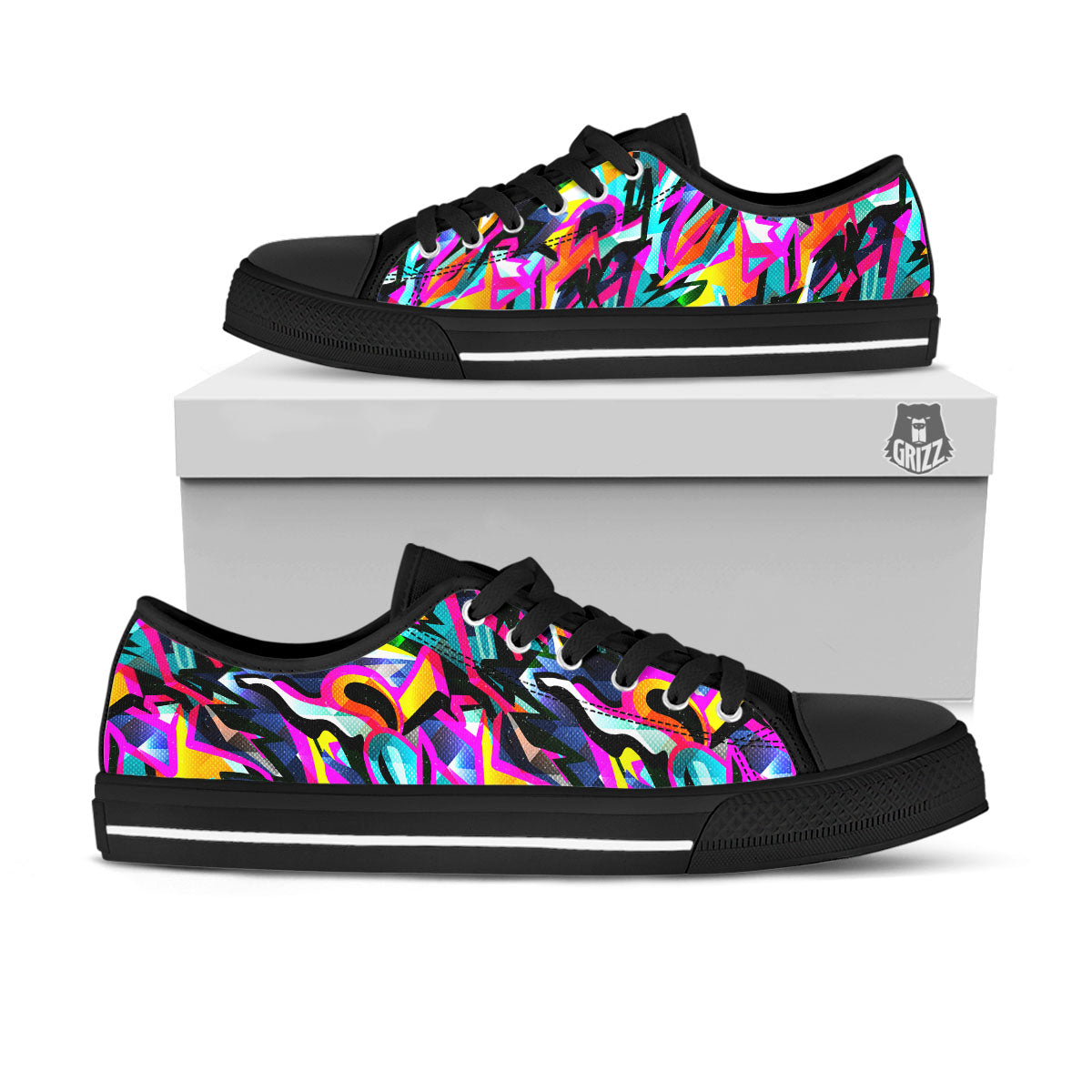 Funky Psychedelic Print Pattern Black Low Top Shoes-grizzshop