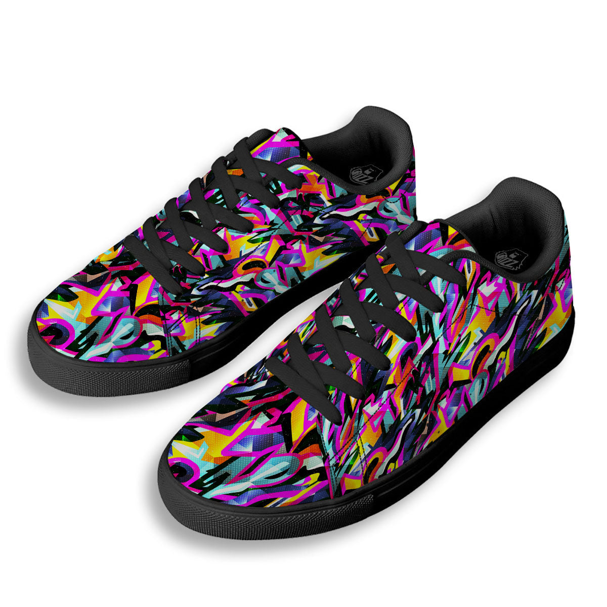 Funky Psychedelic Print Pattern Black Low Top Sneakers-grizzshop
