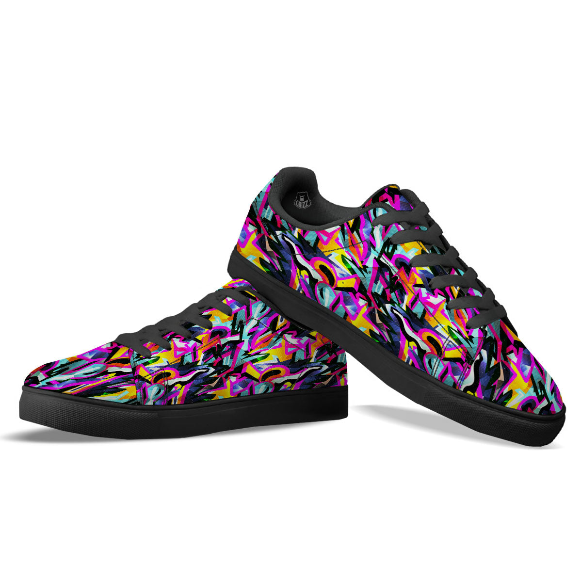 Funky Psychedelic Print Pattern Black Low Top Sneakers-grizzshop