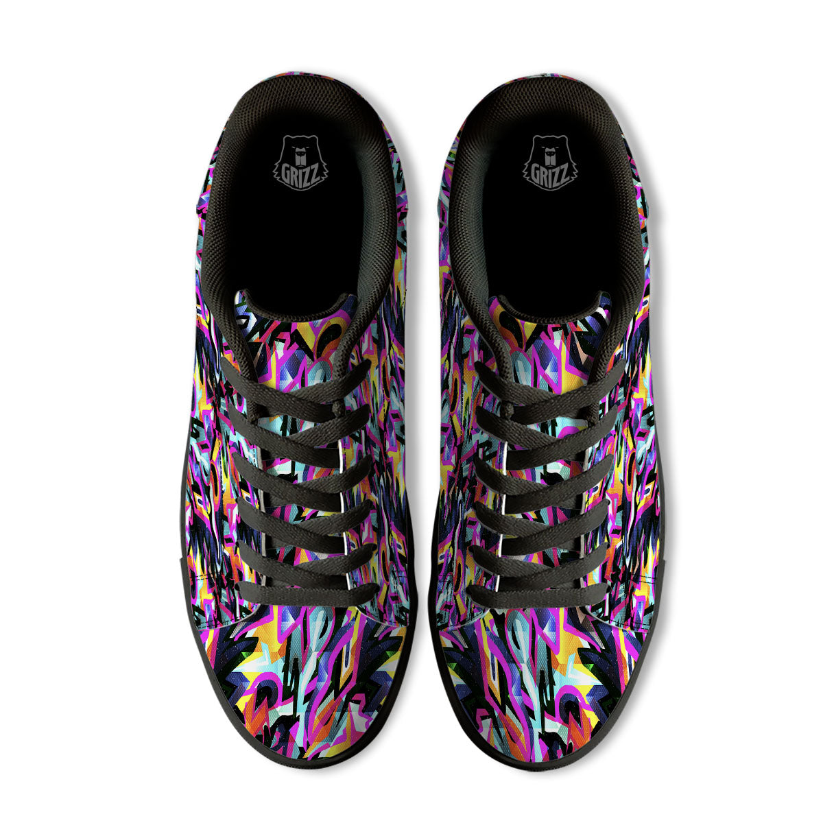 Funky Psychedelic Print Pattern Black Low Top Sneakers-grizzshop