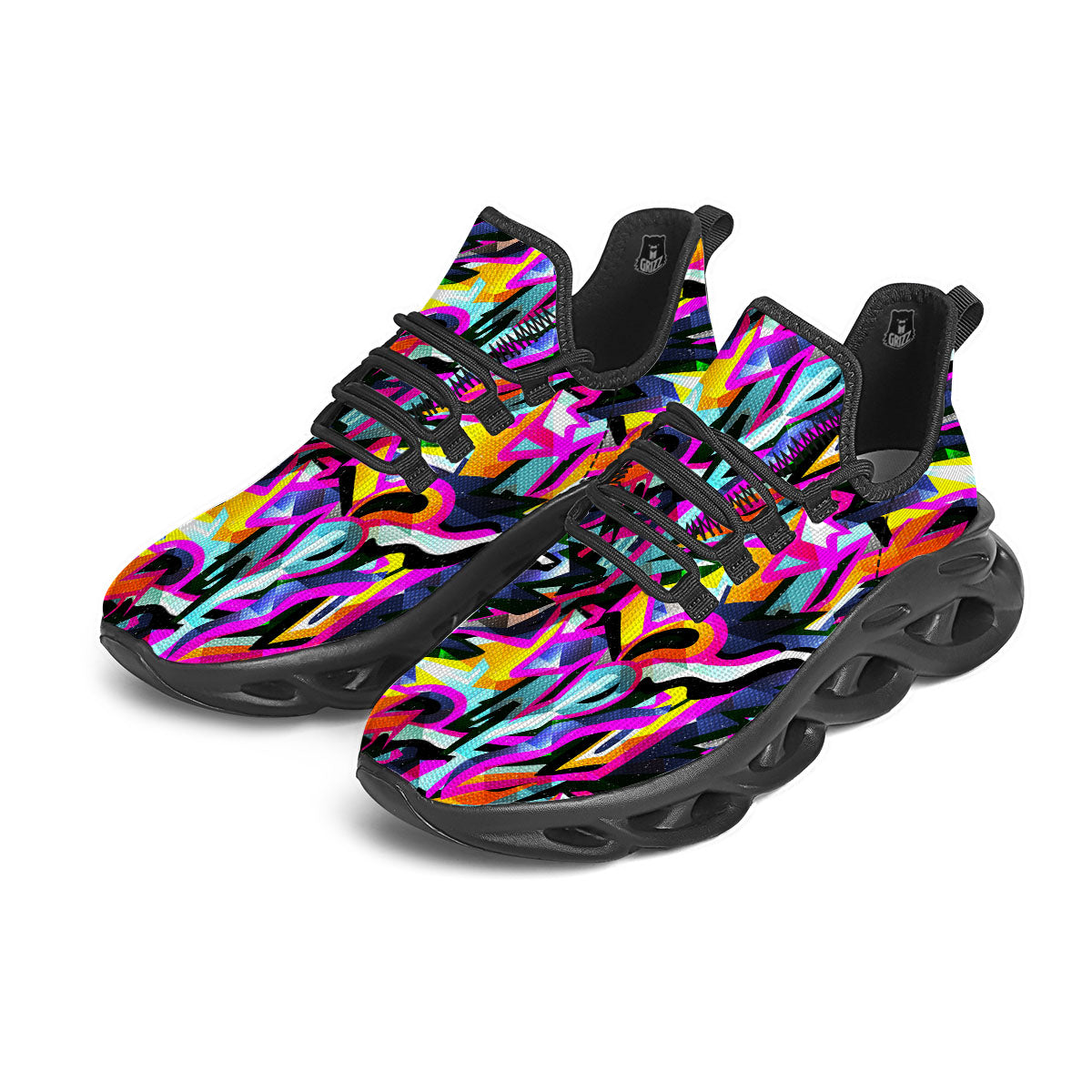 Funky Psychedelic Print Pattern Black Running Shoes-grizzshop