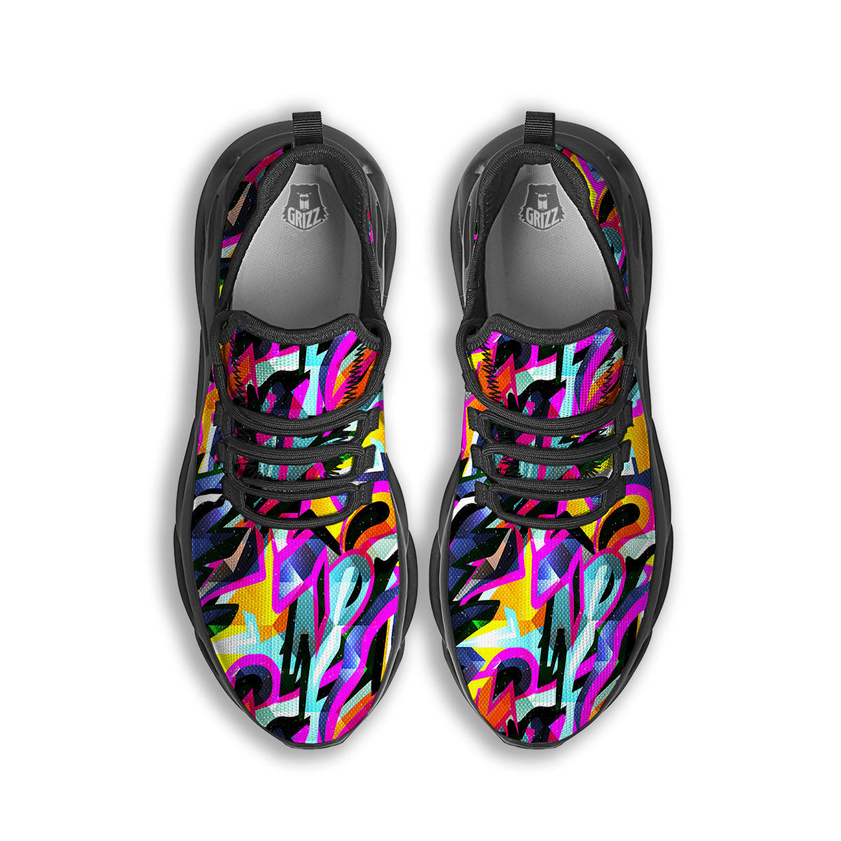 Funky Psychedelic Print Pattern Black Running Shoes-grizzshop