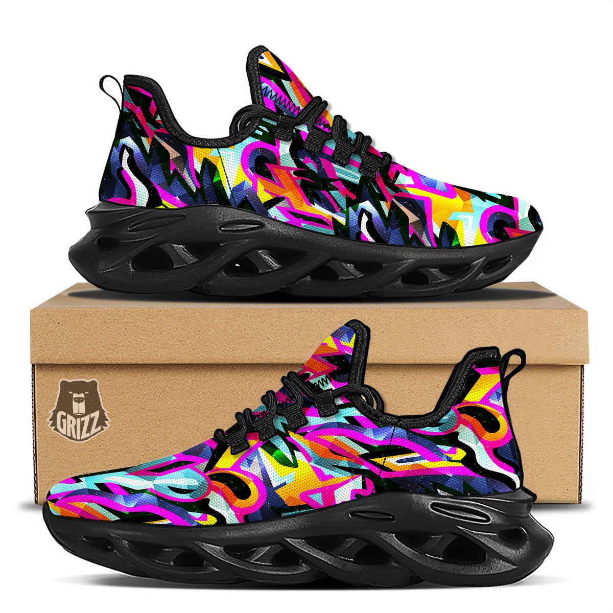 Funky Psychedelic Print Pattern Black Running Shoes-grizzshop
