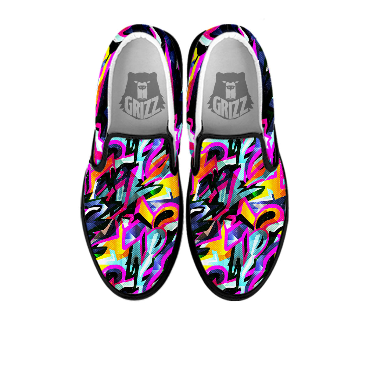 Funky Psychedelic Print Pattern Black Slip On Shoes-grizzshop