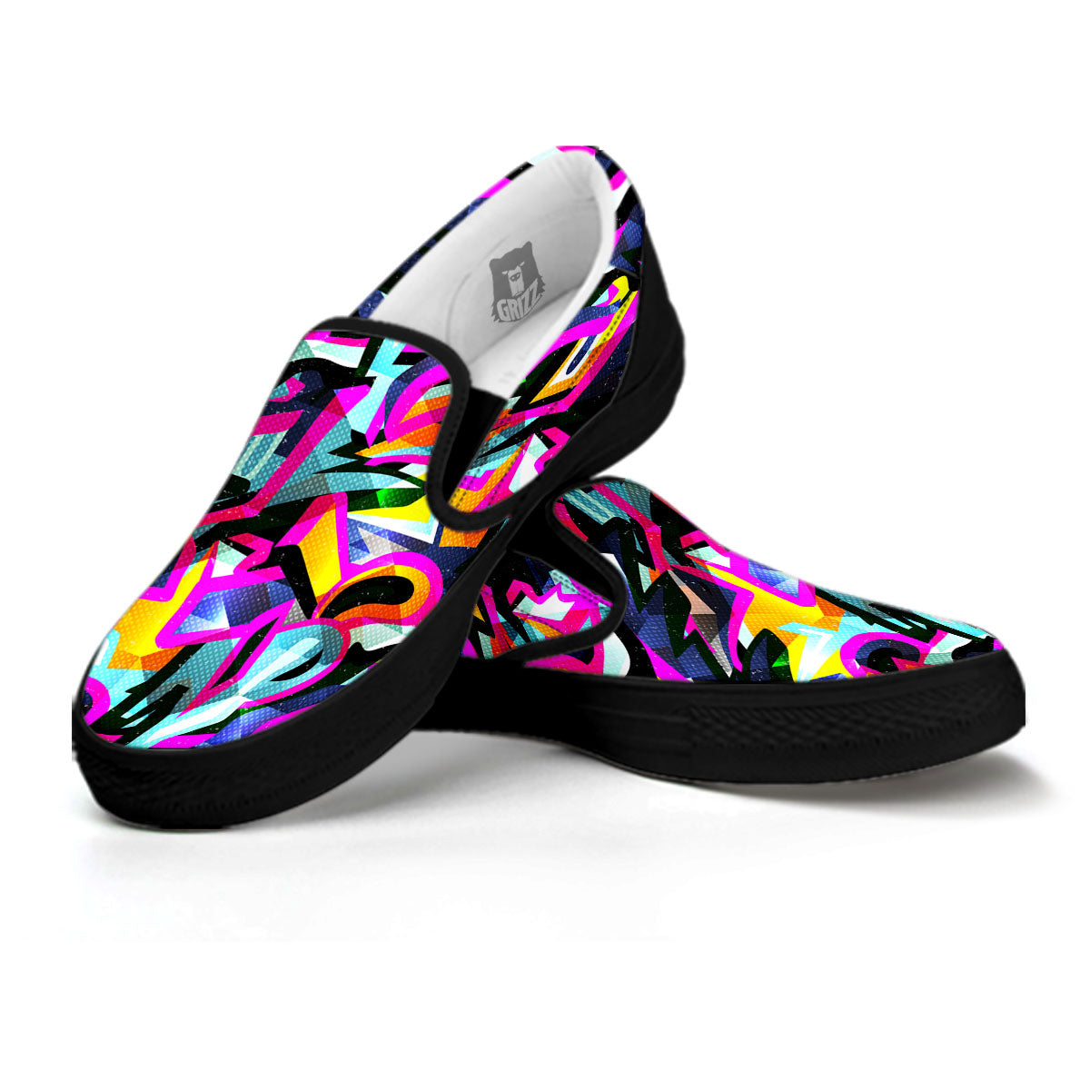 Funky Psychedelic Print Pattern Black Slip On Shoes-grizzshop