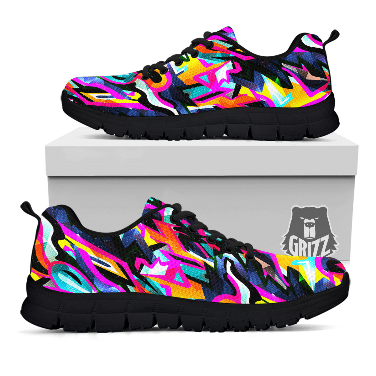 Funky Psychedelic Print Pattern Black Sneaker-grizzshop