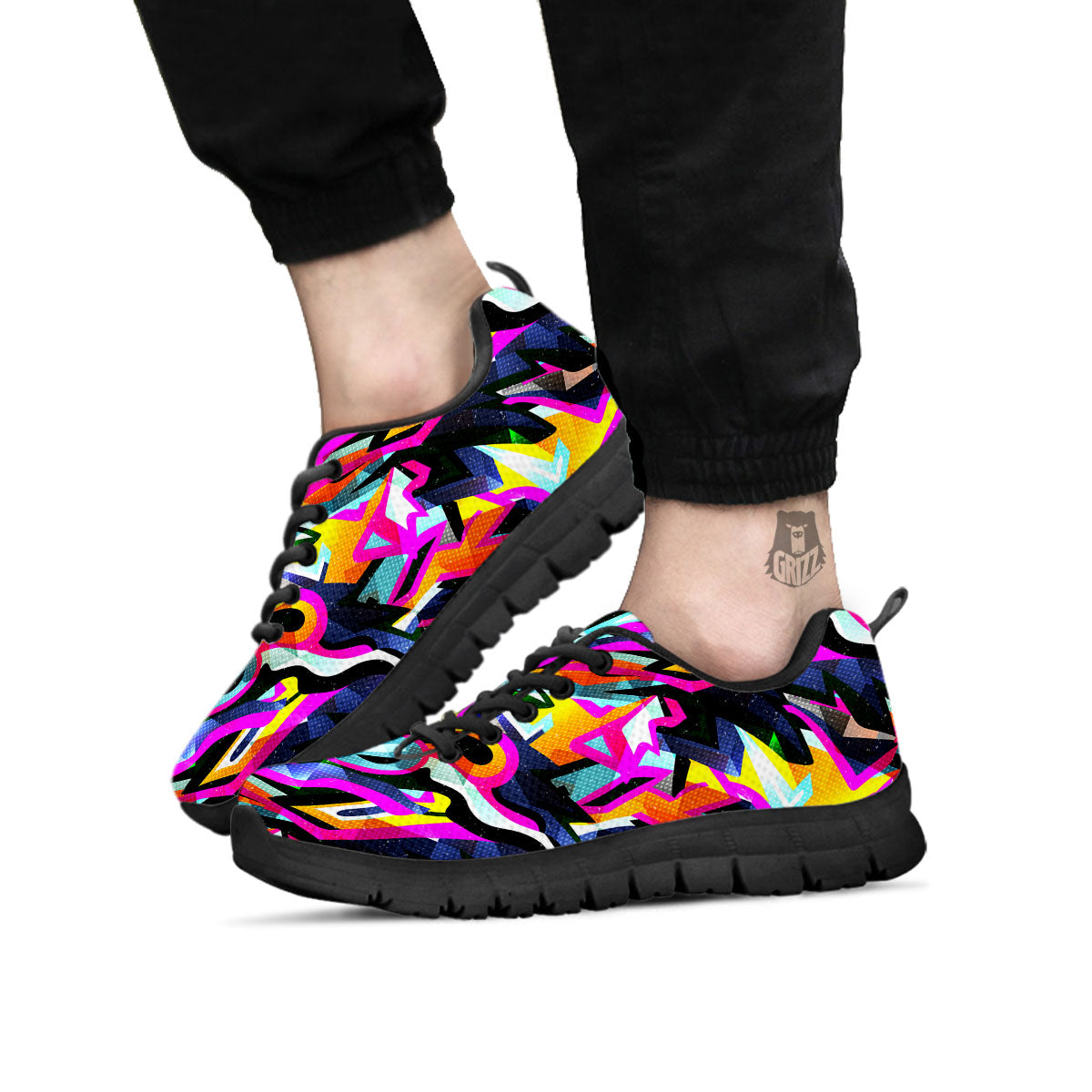 Funky Psychedelic Print Pattern Black Sneaker-grizzshop