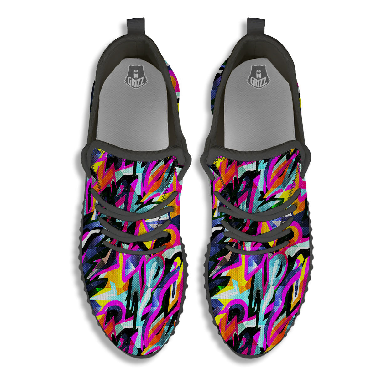 Funky Psychedelic Print Pattern Black Walking Shoes-grizzshop