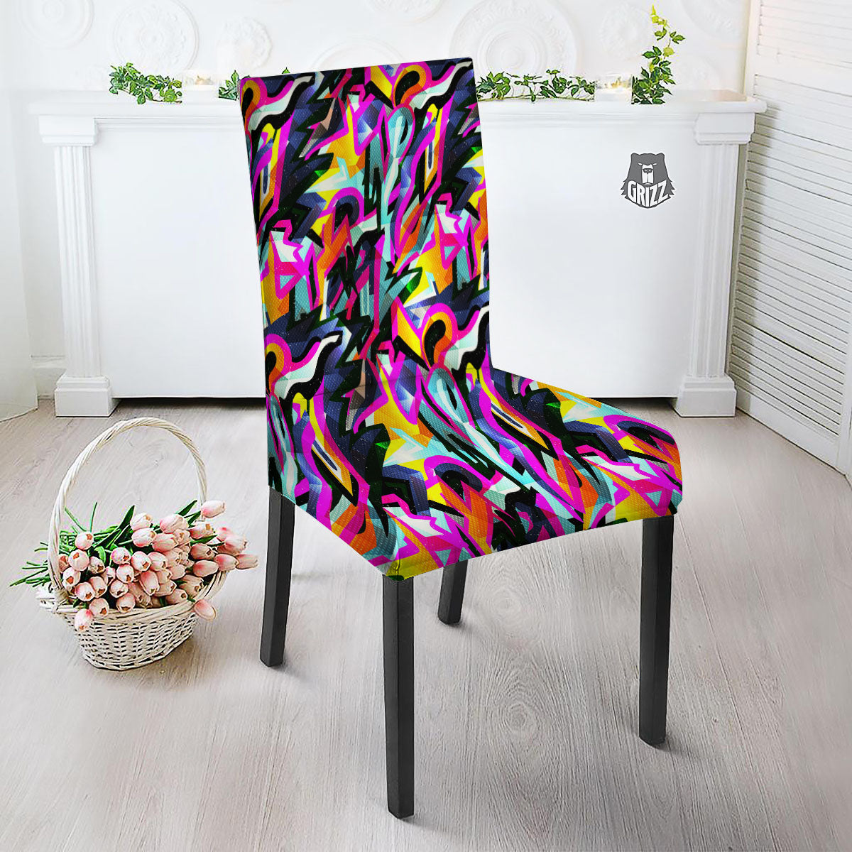 Funky Psychedelic Print Pattern Dining Chair Slipcover-grizzshop