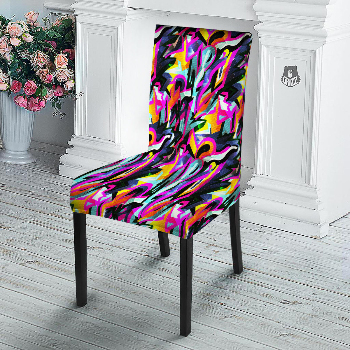 Funky Psychedelic Print Pattern Dining Chair Slipcover-grizzshop