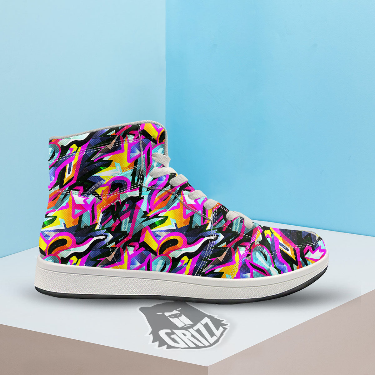 Funky Psychedelic Print Pattern High Top Sneakers-grizzshop