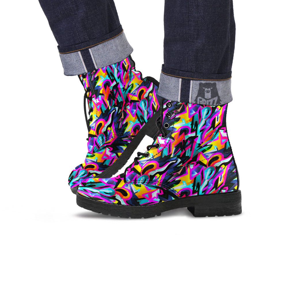 Funky Psychedelic Print Pattern Leather Boots-grizzshop