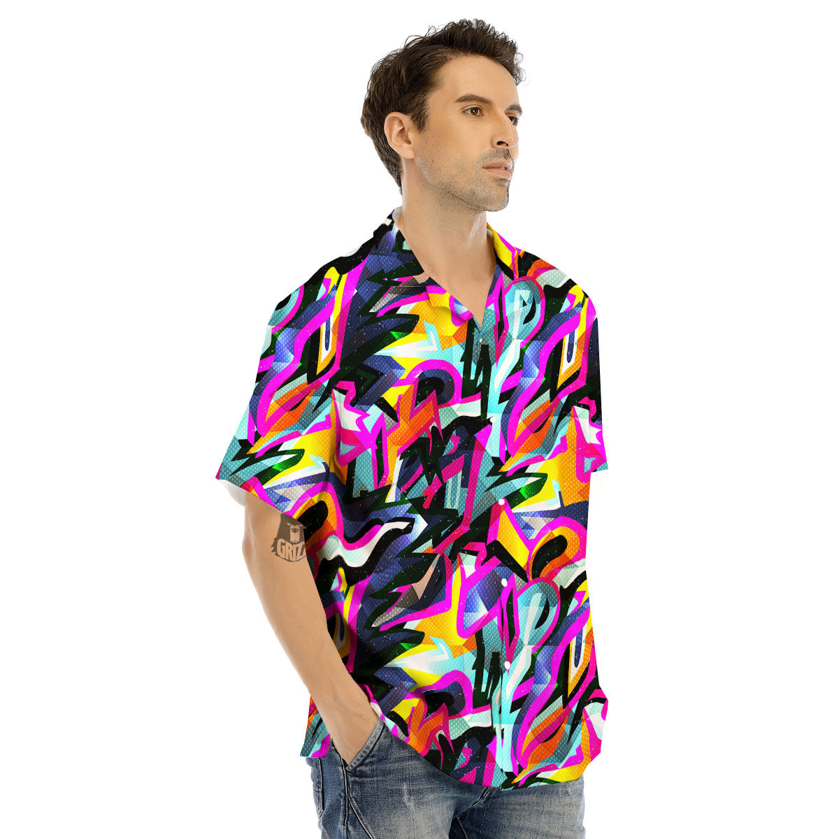 Funky Psychedelic Print Pattern Men's Hawaiian Shirt-grizzshop