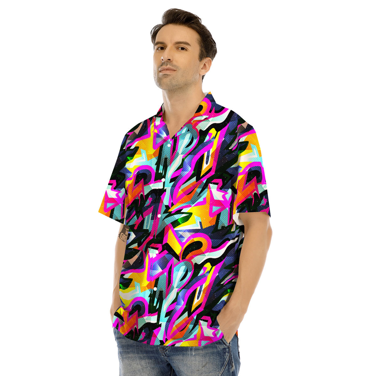 Funky Psychedelic Print Pattern Men's Hawaiian Shirt-grizzshop