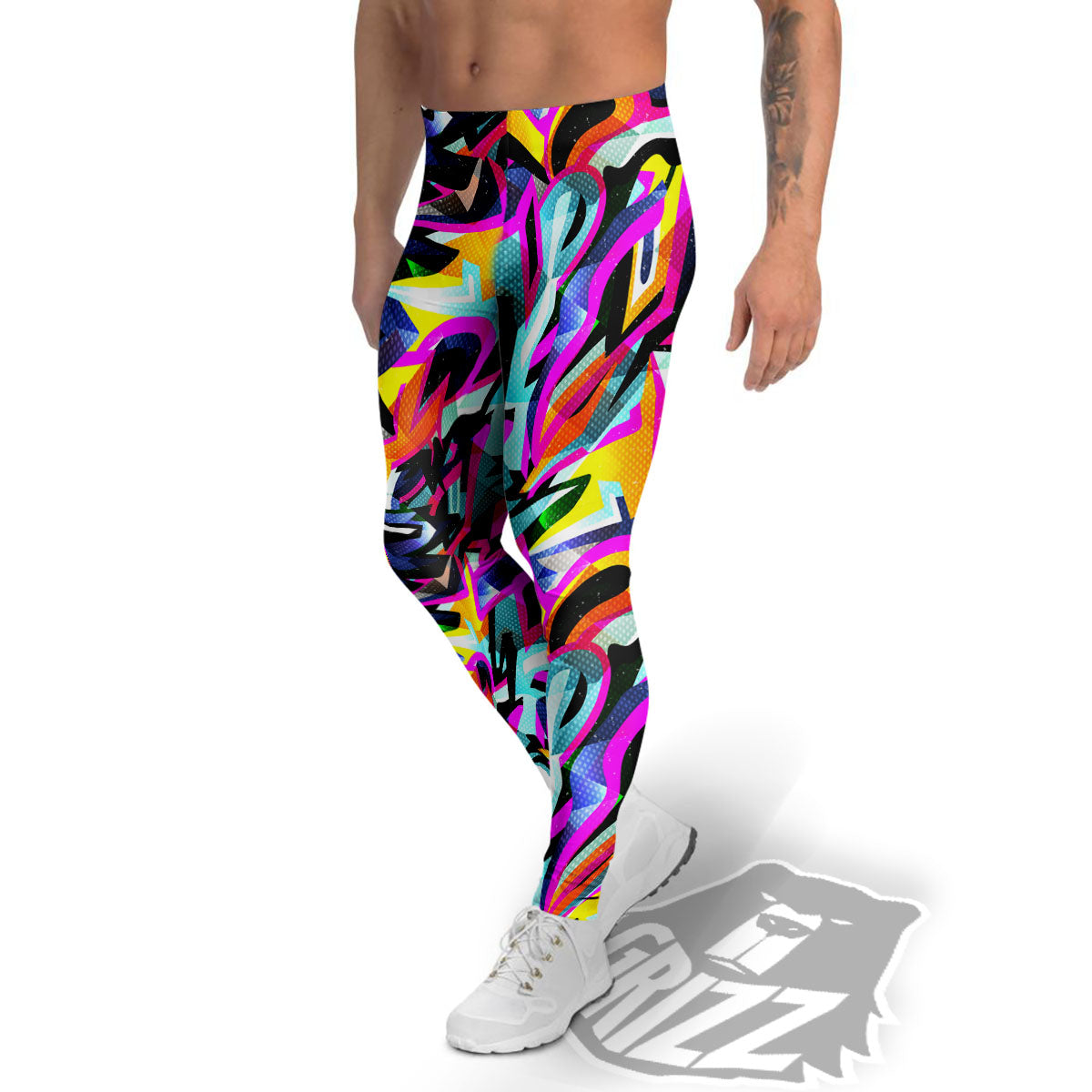 Funky Psychedelic Print Pattern Men's Leggings-grizzshop