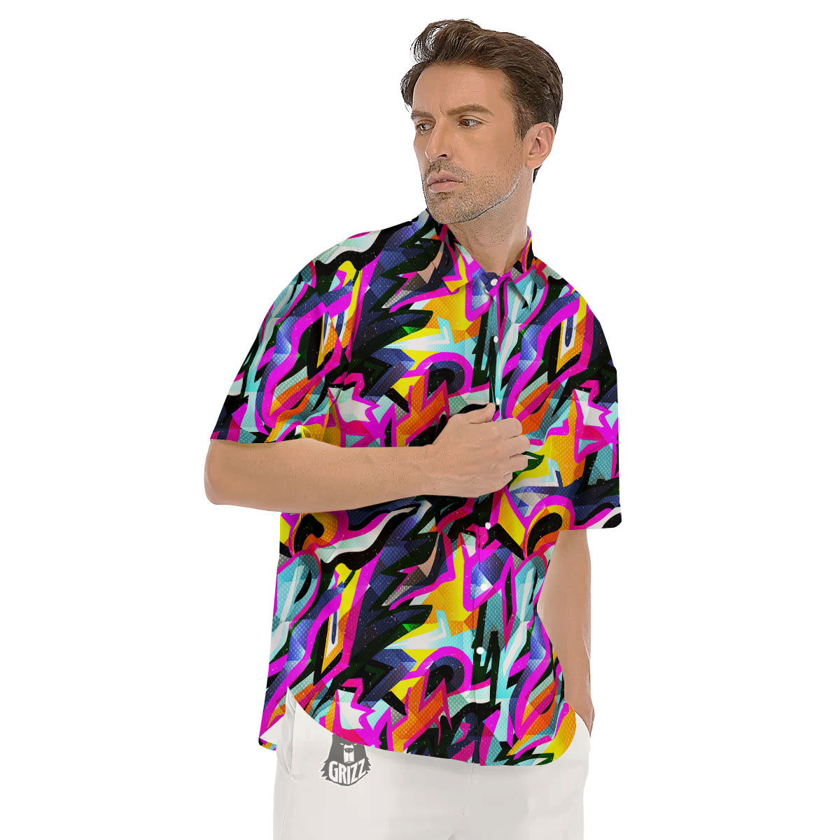 Funky Psychedelic Print Pattern Men's Short Sleeve Shirts-grizzshop