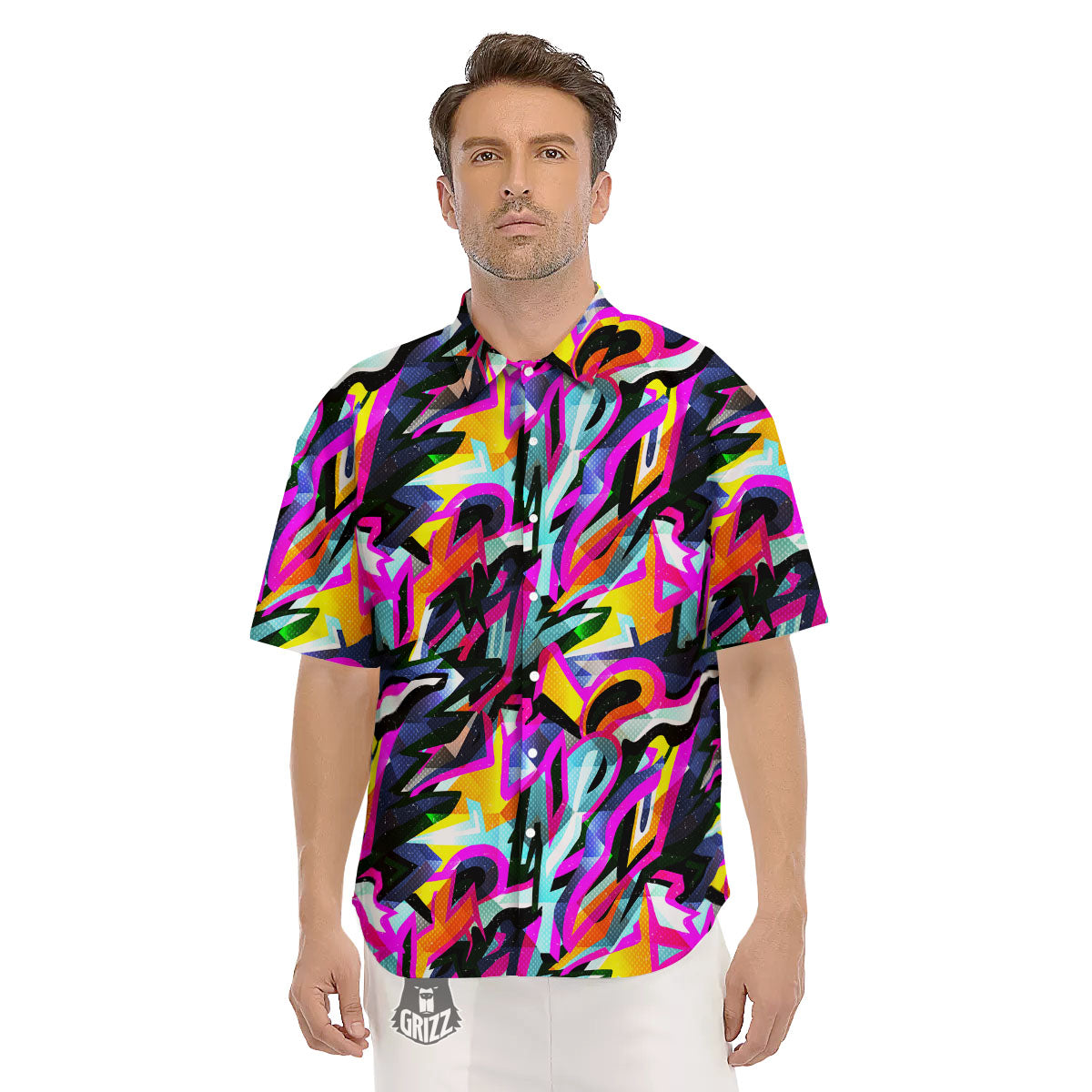 Funky Psychedelic Print Pattern Men's Short Sleeve Shirts-grizzshop