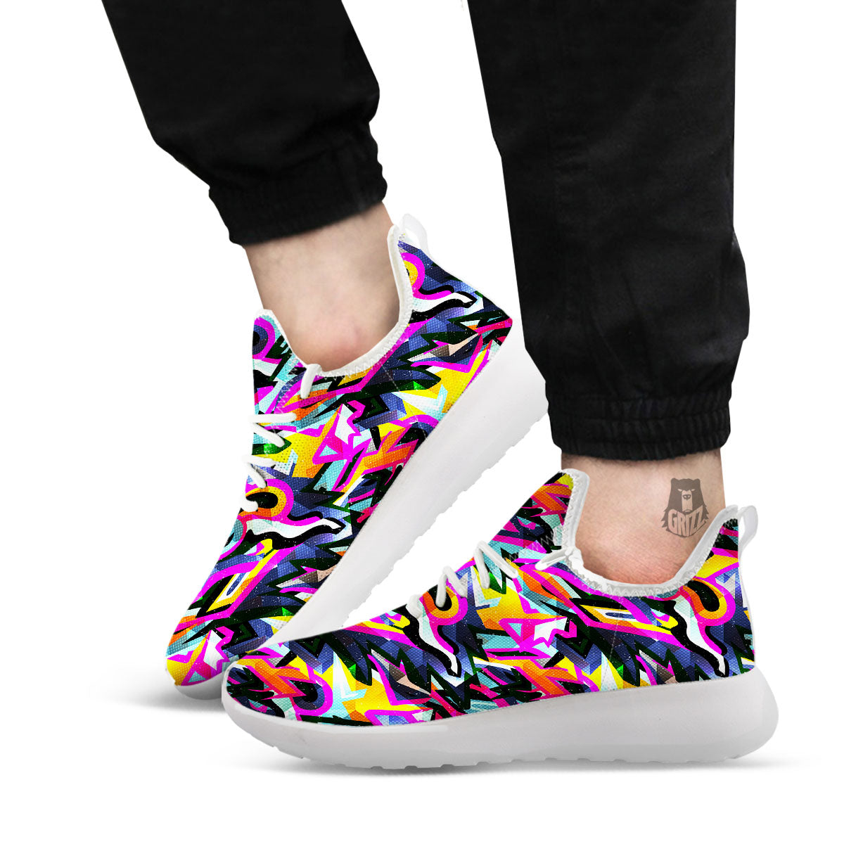 Funky Psychedelic Print Pattern White Athletic Shoes-grizzshop