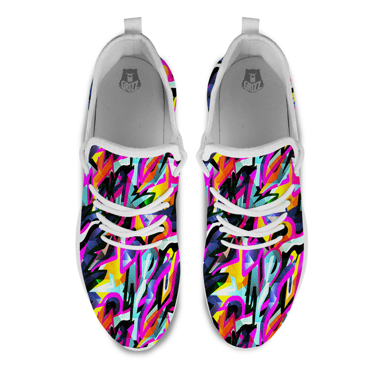 Funky Psychedelic Print Pattern White Athletic Shoes-grizzshop